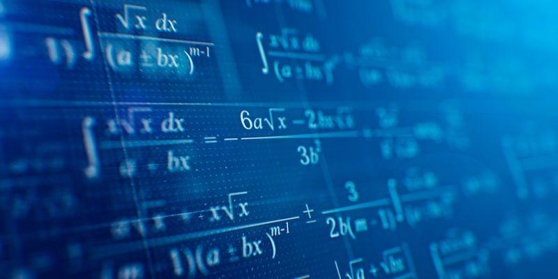 Mathematical formulas on blue background
