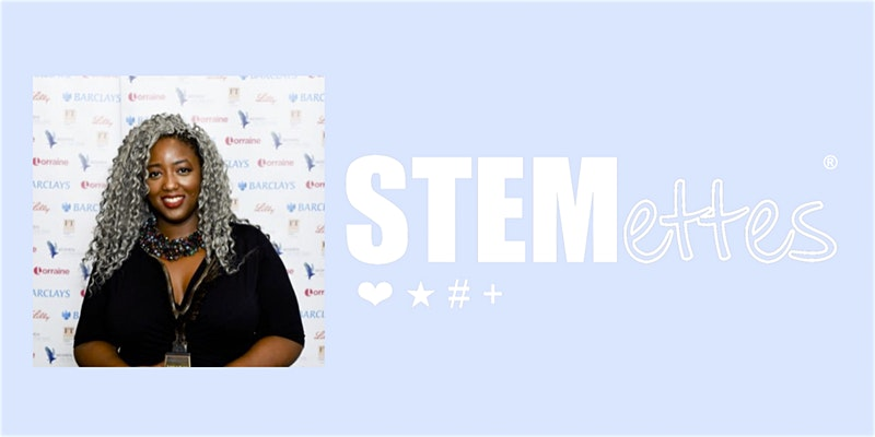 Image of Dr Anne-Marie Imafidon and the logo of "STEMettes"