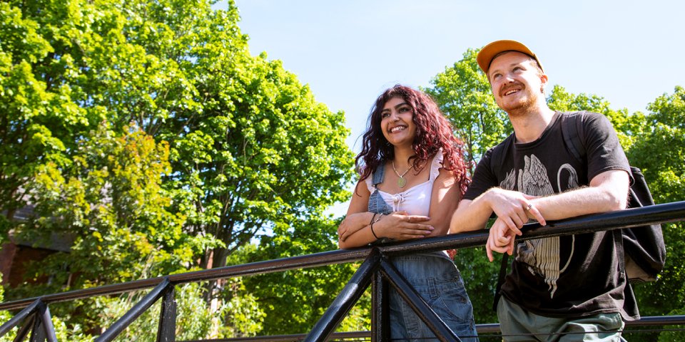 two students looking into the distance