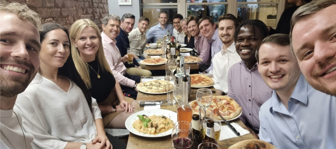 Jonathan at a meal with his year in industry team