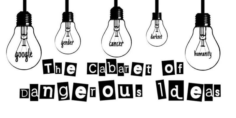 Drawing of lightbulbs featuring the words google, gender, darknet, cancer, humanity