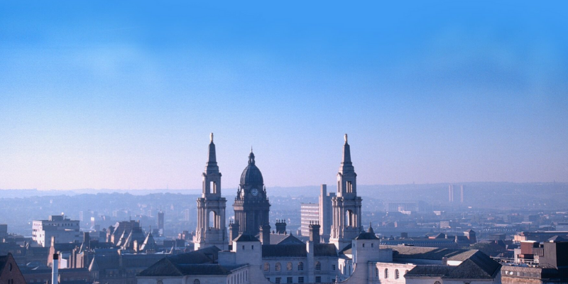 A photograph of a European city.