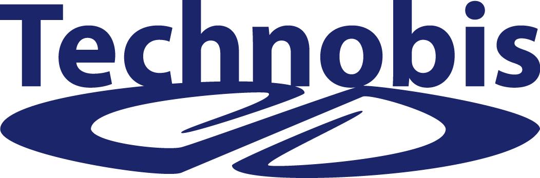 Technobis logo in a dark blue colour with an oblong emblem underneath