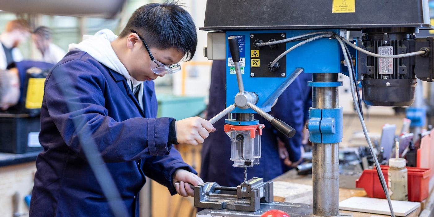 A student in the prototyping workshop in the School of Mechanical Engineering