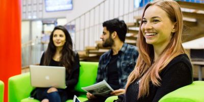 Students in the Civil Engineering foyer