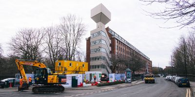 Geothermal drilling outside of the Henry Price Residence building, 2025 (Credit: Ben Craven, School of Earth and Environment)