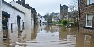 A flooded town in England