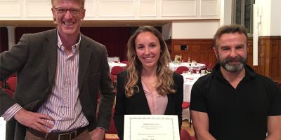Floriane Gidel, winner of the Leeds Doctoral College Showcase Postgraduate Researcher of the Year 2017 award, flanked by proud supervisors Onno Bokhove (left) and Mark Kelmanson from the Department of Applied Mathematics.