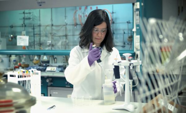 Female postgraduate researcher working in the lab