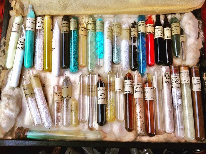 An assortment of old chemistry vials from a time gone by.