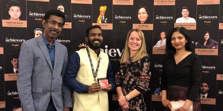 A photograph of (L to R) Piruthivi Sukumar- ProDean International Faculty of Medicine and Health, University of Leeds, Vaibhav Sonone, Jennifer Cleaver, Engagement Officer (Global Networks), University of Leeds, and Mirra Sondhi.