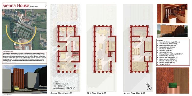 A page from an architectural design book displaying various building types and their unique architectural features.