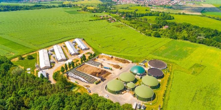 biogas plant surrounded by fields