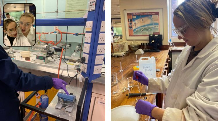 Audrey rose skinner doing experiments in the chemistry labs