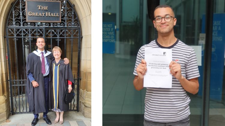 Reece at graduation and submitting his dissertation