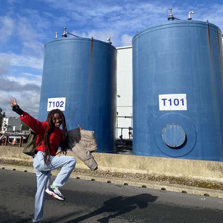 Rafaela on a field trip, visiting a chemical plant