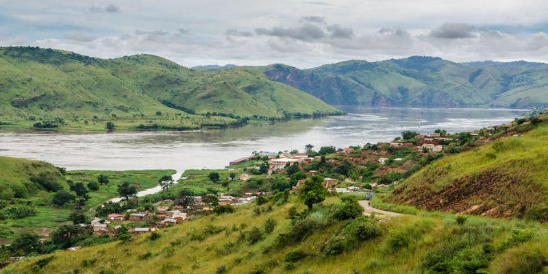 Picture from a hill of a village by Congo River