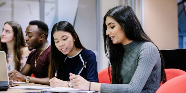 Students working in a classroom