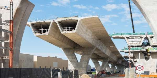 sections of a concrete bridge under construction